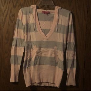 Derek Heart Juniors Pink & Grey Striped Hooded Sweater